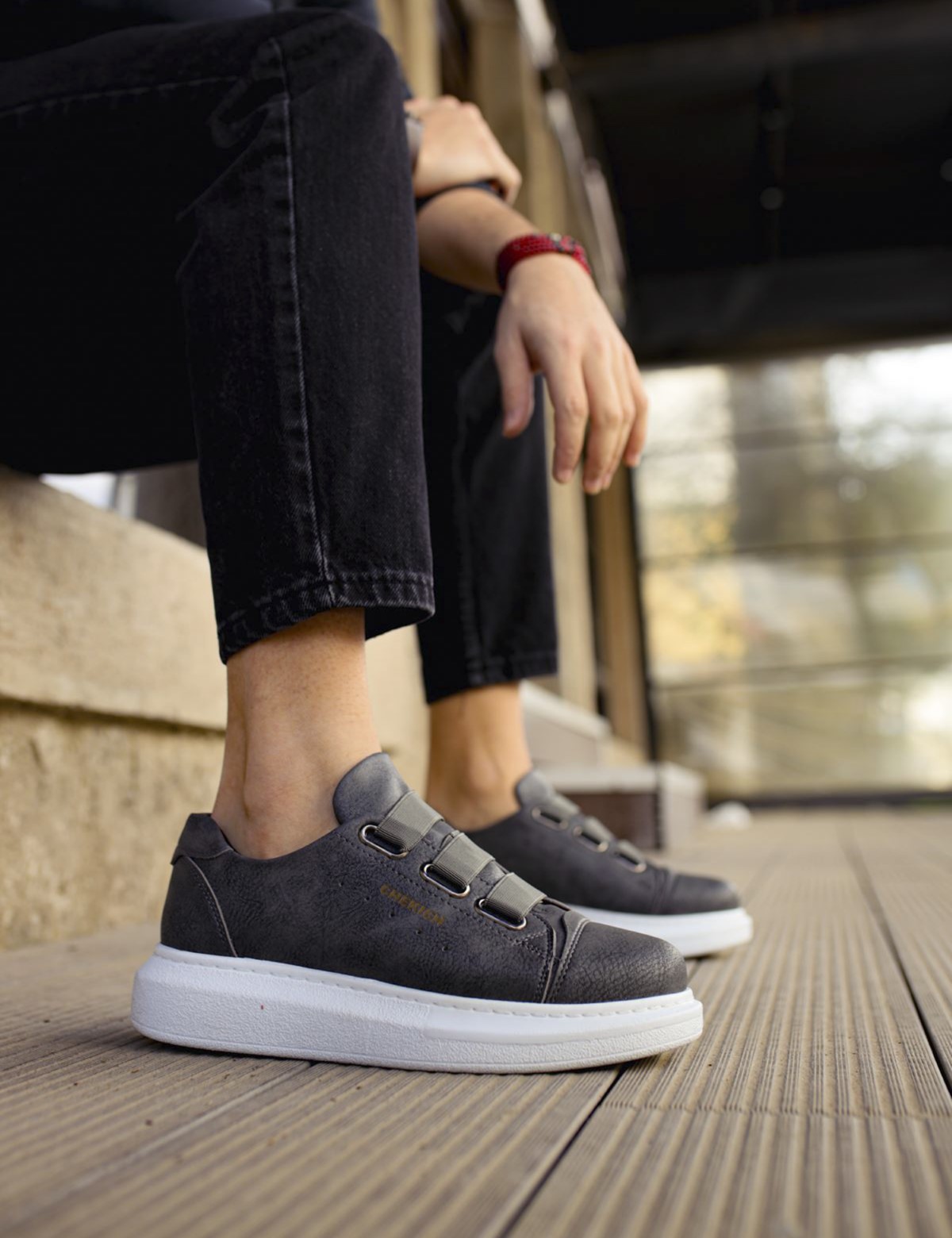 Ανδρικά ανθρακί Casual Sneakers δερματίνη CH253A φωτογραφία